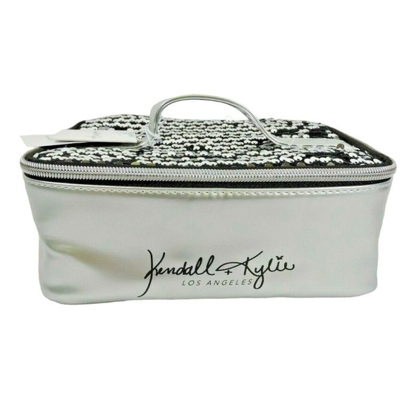 Kendall + Kylie Handbags - Kendall + Kylie Spacious Vanity Case Silver/Black Make Up Case Brush Holder NWT